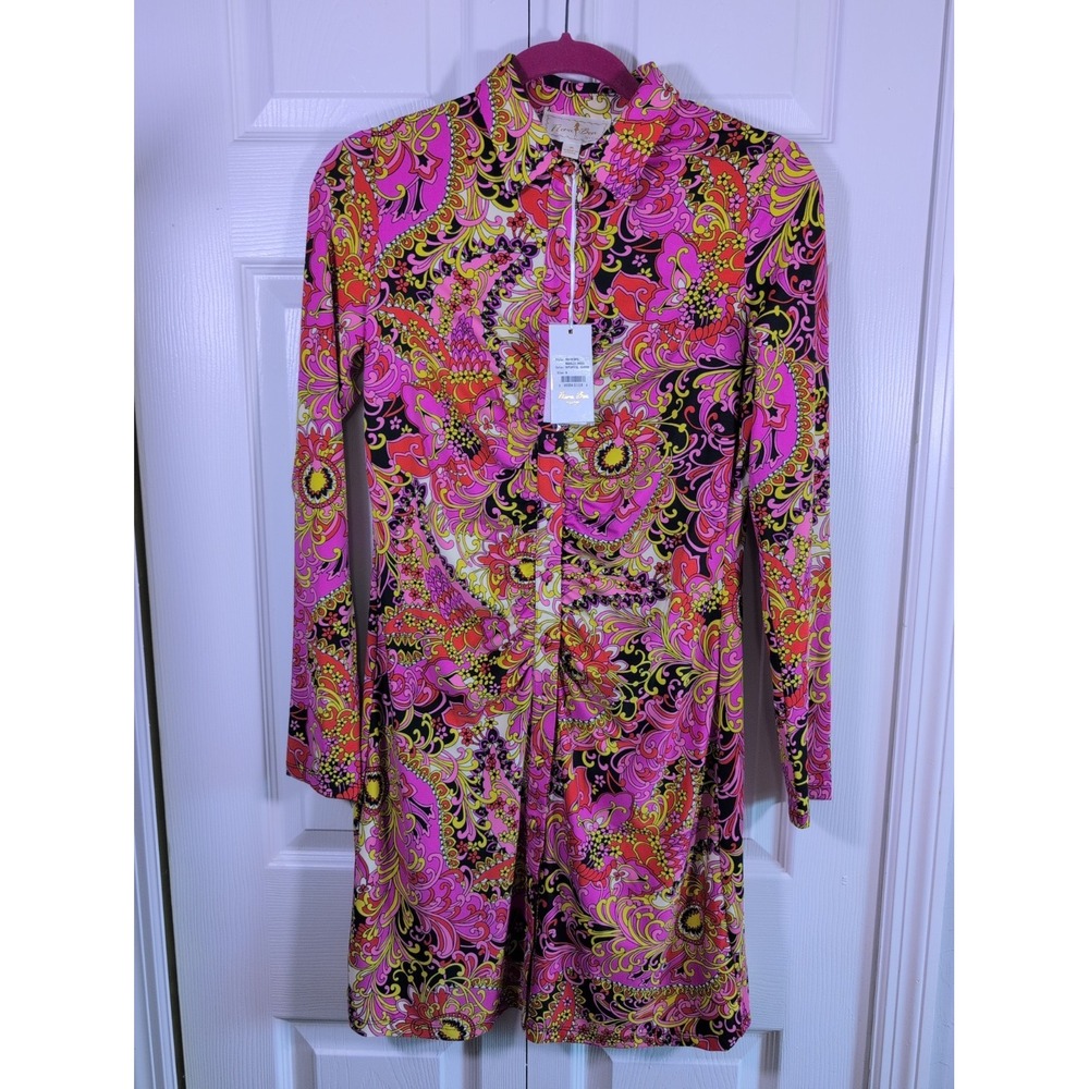 Flora Bea NYC Makelly Botanical Garden Vibrant Multicolor Dress Medium New